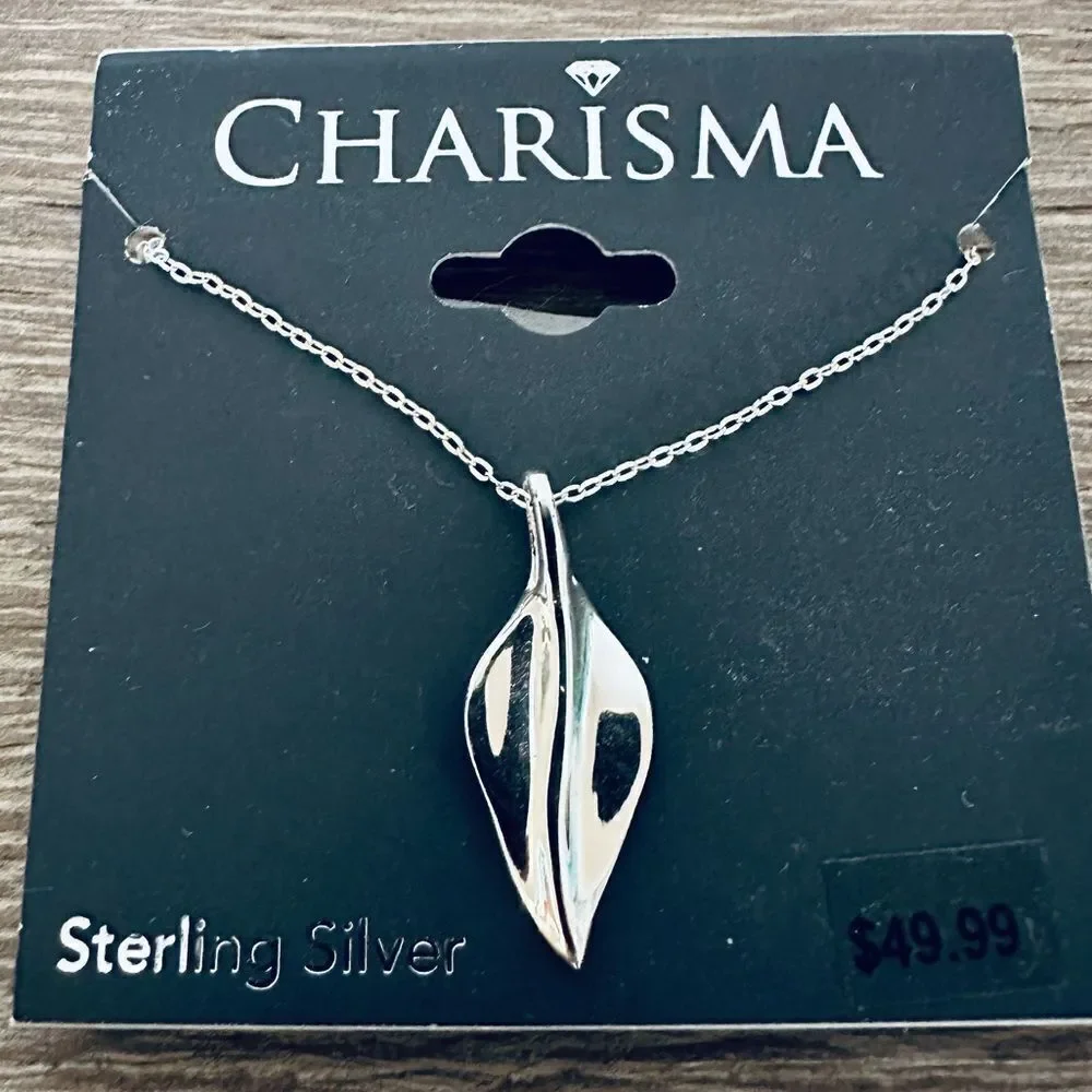 Sterling Silver Wavy Leaf Charm Necklace